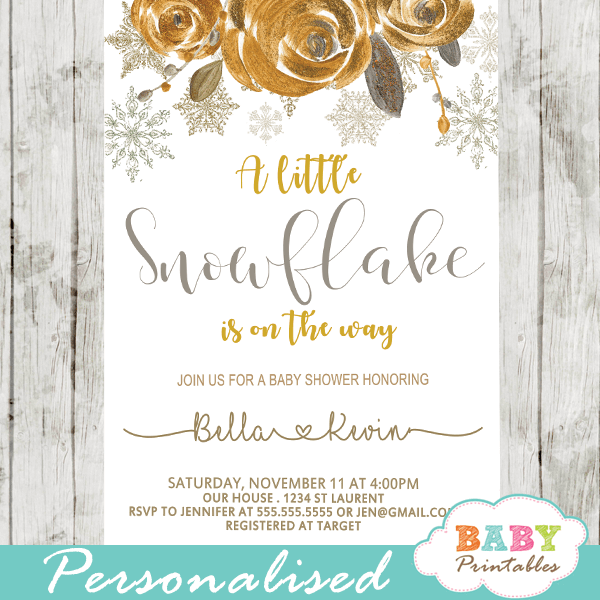 Gender Neutral Snowflake Baby Shower Invitations D403 Baby Printables