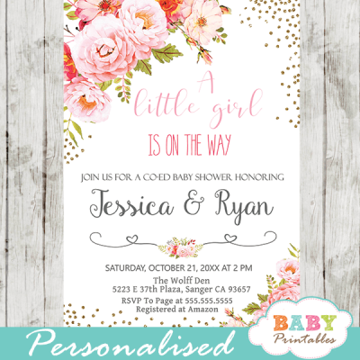 Pink Roses Floral Baby Shower Invitations - D309 - Baby Printables