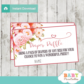 Pink Roses Floral Diaper Raffle Tickets - D309 - Baby Printables