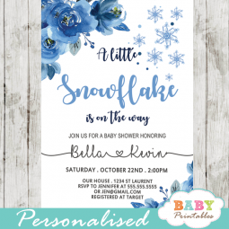 Winter Blue Snowflake Baby Shower Invitations - D402 - Baby Printables