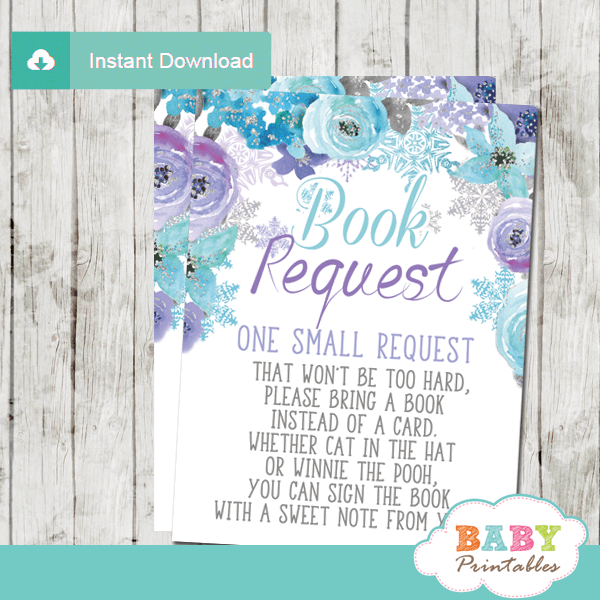 snowflake baby shower invitation inserts winter book request cards turquoise purple