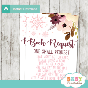 blush bordeaux winter snowflake book request cards baby girl shower invitation insert