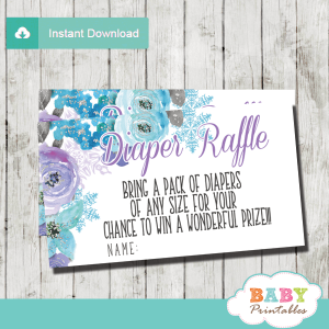 winter snowflake diaper raffle tickets hand drawn watercolor pink turquoise flowers