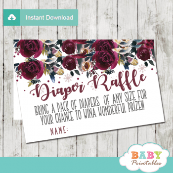 Burgundy Snowflake Diaper Raffle Tickets - D404 - Baby Printables