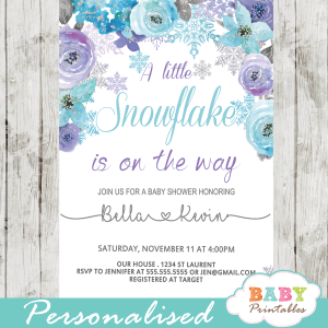 snowflake baby shower invitations purple turquoise flowers winter invites