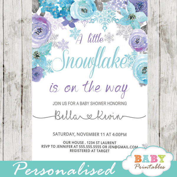 Purple Turquoise Snowflake Baby Shower Invitations D401 Baby