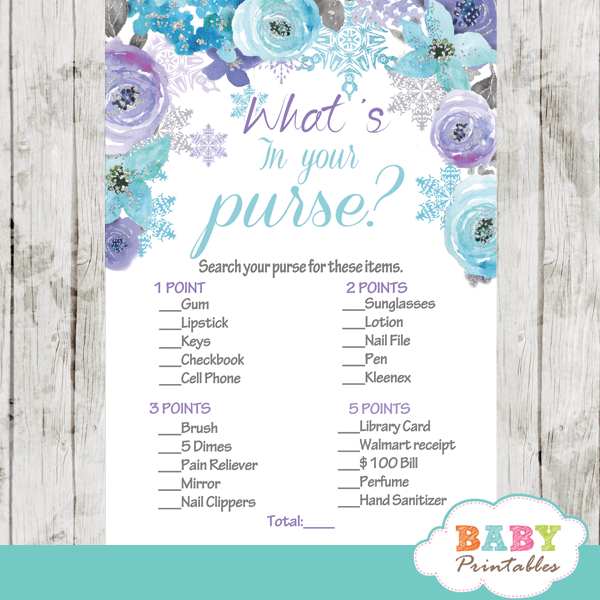 Purple Turquoise Snowflake Baby Shower Games D401 Baby Printables