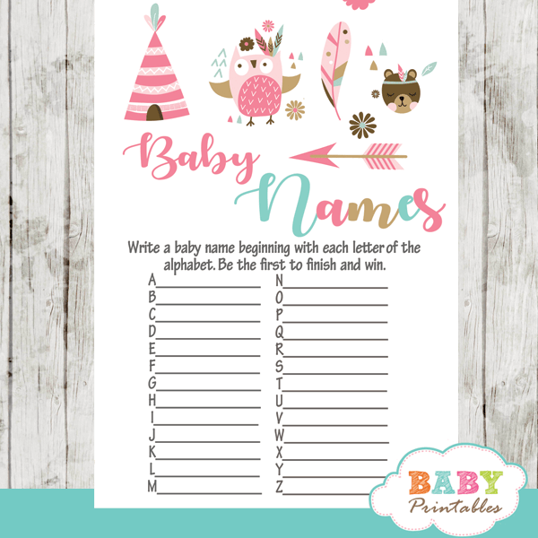tribal woodland forest animals baby shower games boho turquoise pink girl
