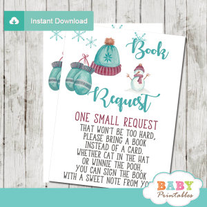 vintage winter book request cards baby it's cold outside wonderland invitation inserts boy turquoise burgundy