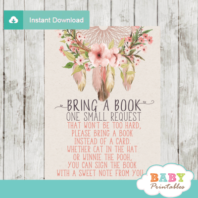 Boho Floral Dream Catcher Book Request Cards – D329 - Baby Printables