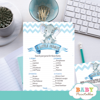 Chevron Blue Elephant Baby Shower Games – D434 - Baby Printables