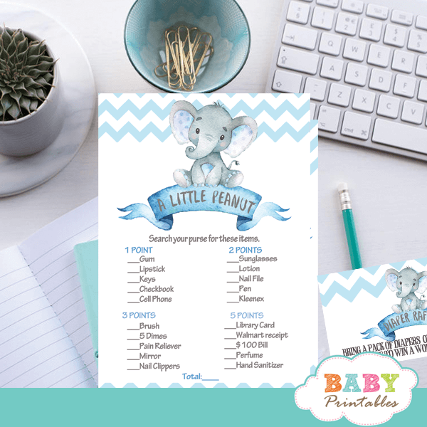 Chevron Blue Elephant Baby Shower Games D434 Baby Printables