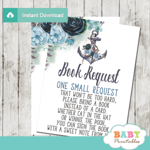 floral blue rustic anchor invitation inserts nautical book request cards boy