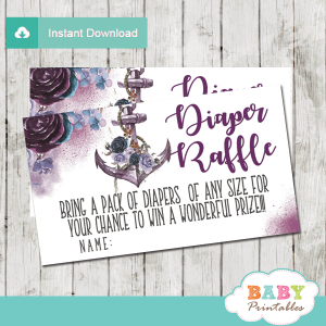 nautical diaper raffle tickets floral purple violet lavender rustic anchor girl