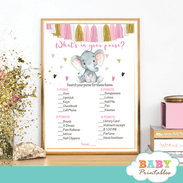 pink and gold elephant baby shower games girl little peanut tassel garland bunting