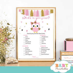 pink and gold owl baby shower games girl