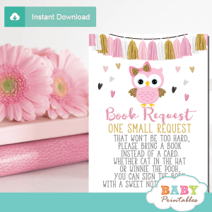 pink and gold owl invitation inserts girl book request cards