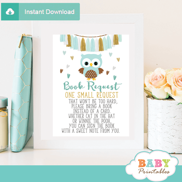 tiffany blue owl baby book request cards boy invitation inserts