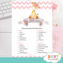 Chevron Pink Giraffe Baby Shower Games – D441 - Baby Printables