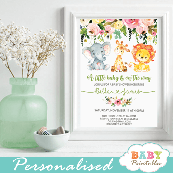 jungle animal baby shower invitations