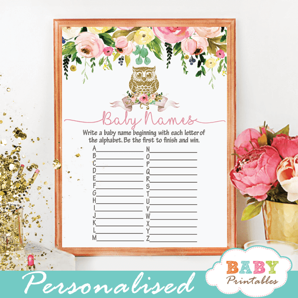 Floral Gold Owl Baby Shower Games D124 Baby Printables