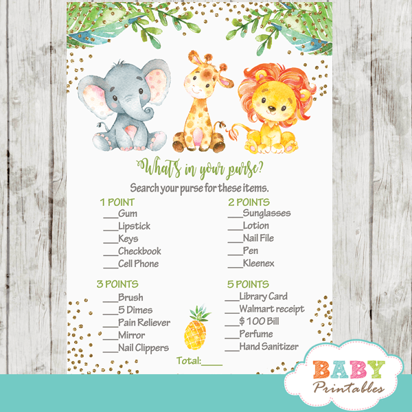 Jungle Animals Baby Shower Games – D445 - Baby Printables