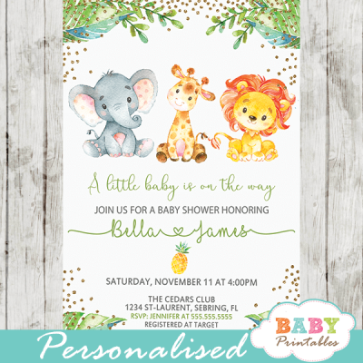 Jungle Animals Baby Shower Invitations – D445 - Baby Printables