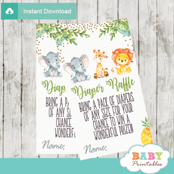 Jungle Animals Diaper Raffle Tickets - D445 - Baby Printables