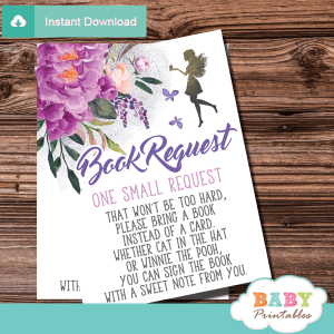 fairy book request cards book for baby floral purple violet butterflies