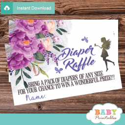 Floral Fairy Diaper Raffle Tickets, Purple Peonies - D386 - Baby Printables