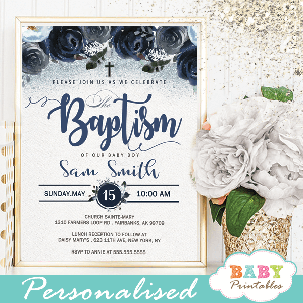 Fl Navy Blue Baptism Invites Boy D800 Baby Printables Fl Navy Blue Baptism Invites Boy