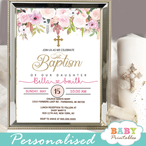 blush pink flowers baptism invitations girl invitaciones para bautizo