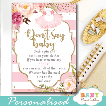 Floral Pink Tutu Baby Shower Games – D451 - Baby Printables