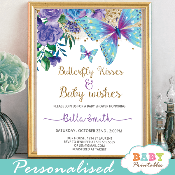 Purple And Turquoise Butterfly Baby Shower Invitations D232