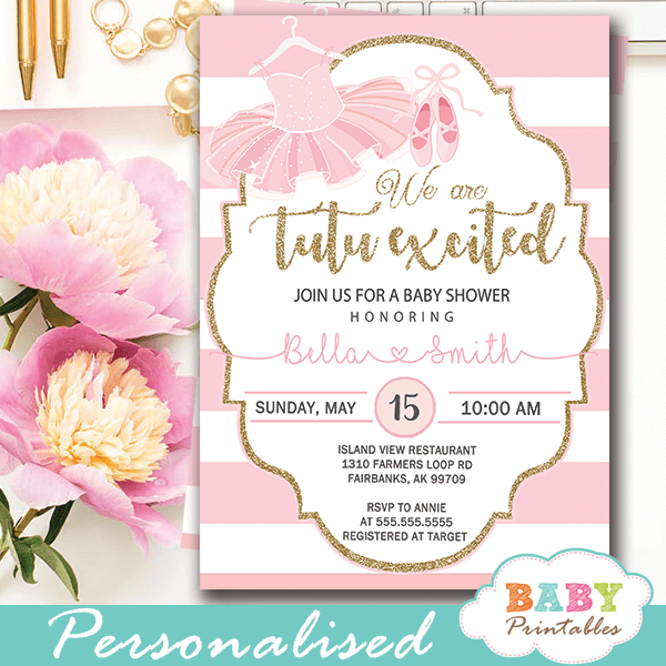 tutu excited baby shower invitations