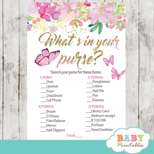 flowers and butterflies baby shower games pink girl hand painted
