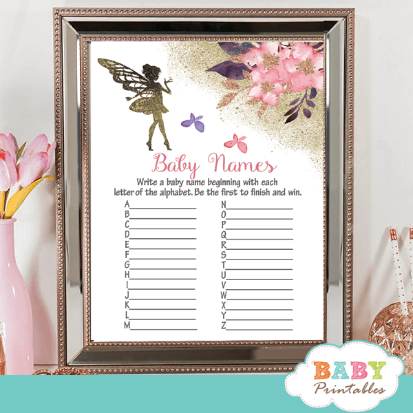 pink flowers and butterflies fairy baby shower games girl hand painted watercolor