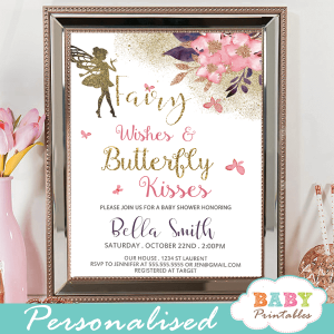 enchanted fairy baby shower invitations butterflies blush pink purple cherry blossom flowers