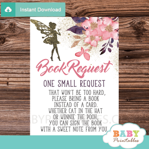 fairy flowers and butterflies book request cards hand painted watercolor pink invitation inserts