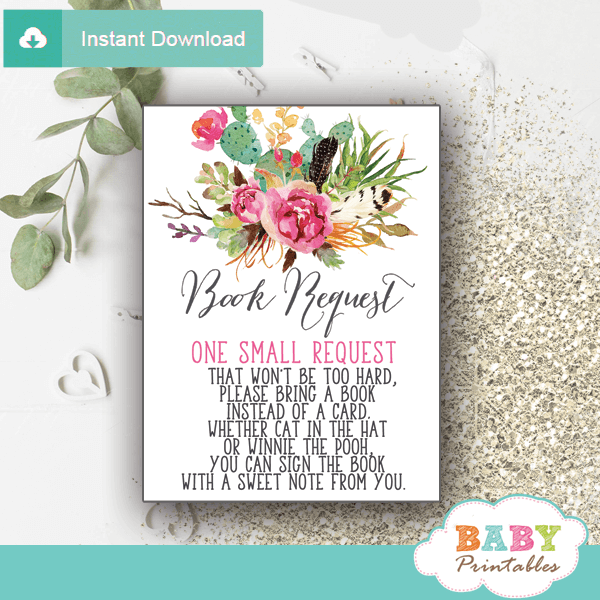 boho floral cactus books for baby cards succulent invitation inserts