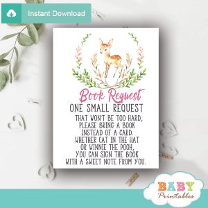 floral wreath pink blossom deer books for baby request cards