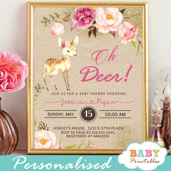 Printable Woodland Baby Shower Watercolor Forest Oh Deer Baby Shower Invitation Boy Classic Deer Invite Customized for you