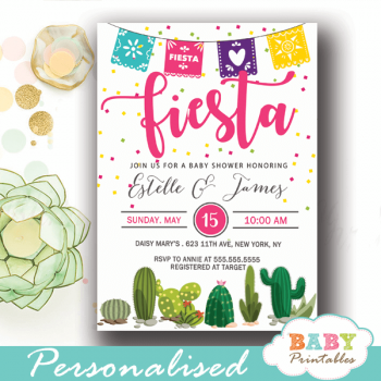 Succulent Fiesta Baby Shower Invitations – D381 - Baby Printables