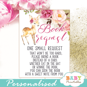 willow deer floral pink blush books for baby request cards forest woodland girl theme