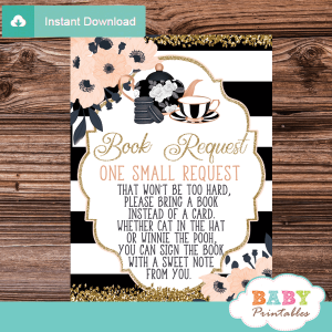baby shower book request cards tea party invitation inserts chic black white pink gold