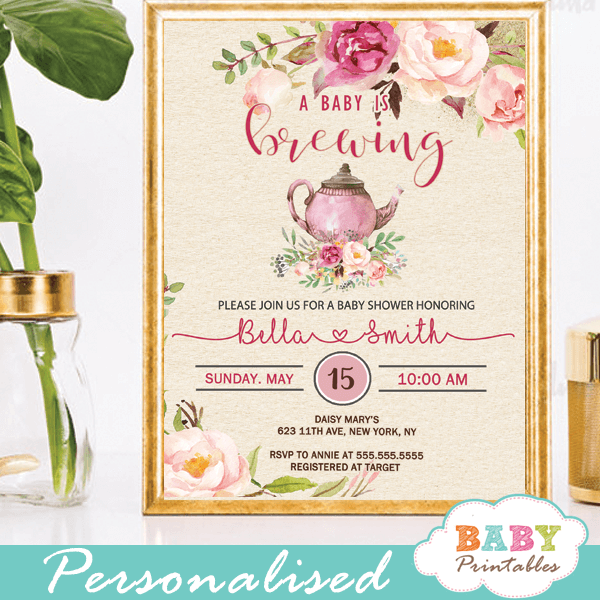 Pink Roses Vintage Tea Party Baby Shower Invitations D462 Baby Printables