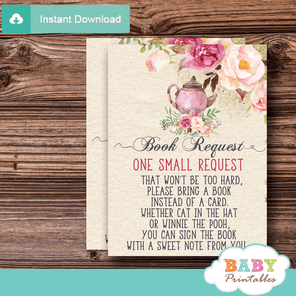 Baby Shower Invite Insert bring book Instant Download Vintage Floral