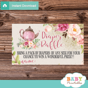 vintage pink floral tea party diaper raffle tickets