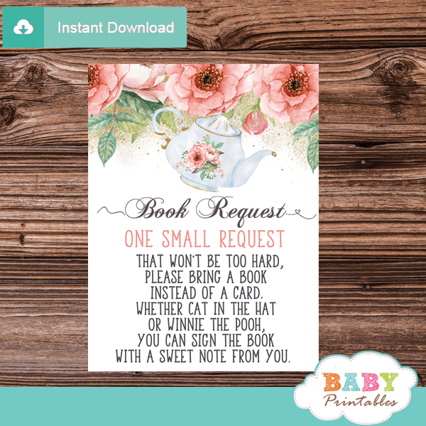floral pink tea party invitation inserts book request girl