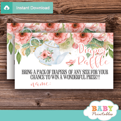 Pink Floral Tea Party Diaper Raffle Tickets - D463 - Baby Printables